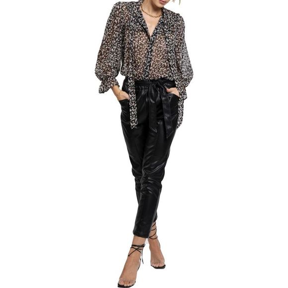 Bishop + Young Selena Women's Sheer Printed Poet Sleeve Tie Blouse NWT - Picture 1 of 2